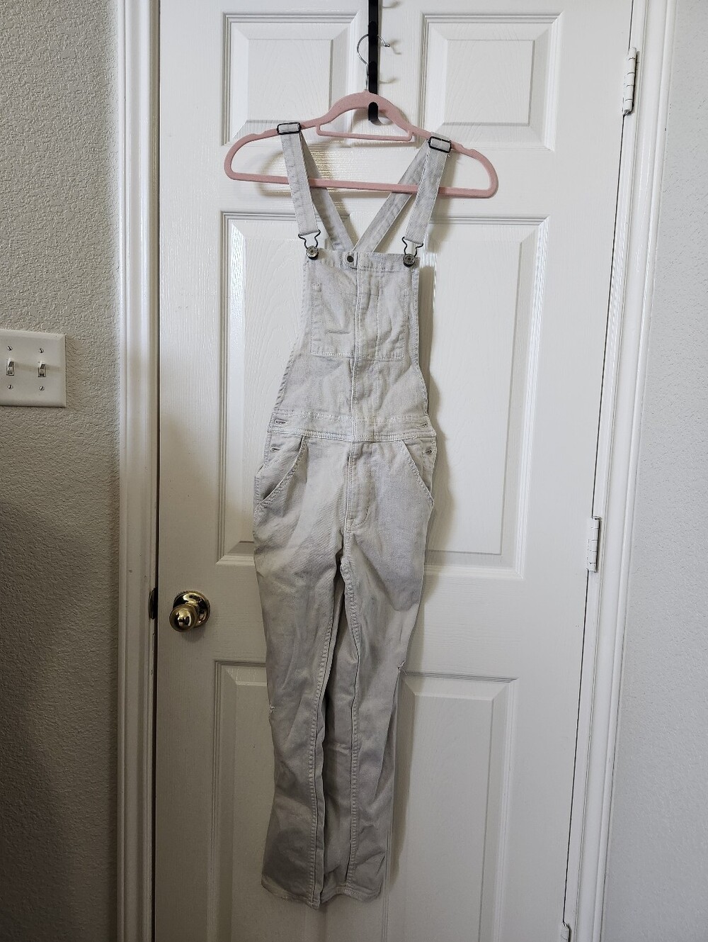 American Eagle Outfitters Light Gray Denim Overalls with Adjustable Straps